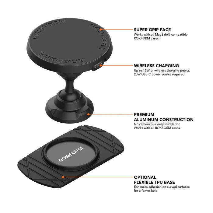 Rokform Wireless Dashboard Car Charger 15 Watt (Magsafe Compatible)